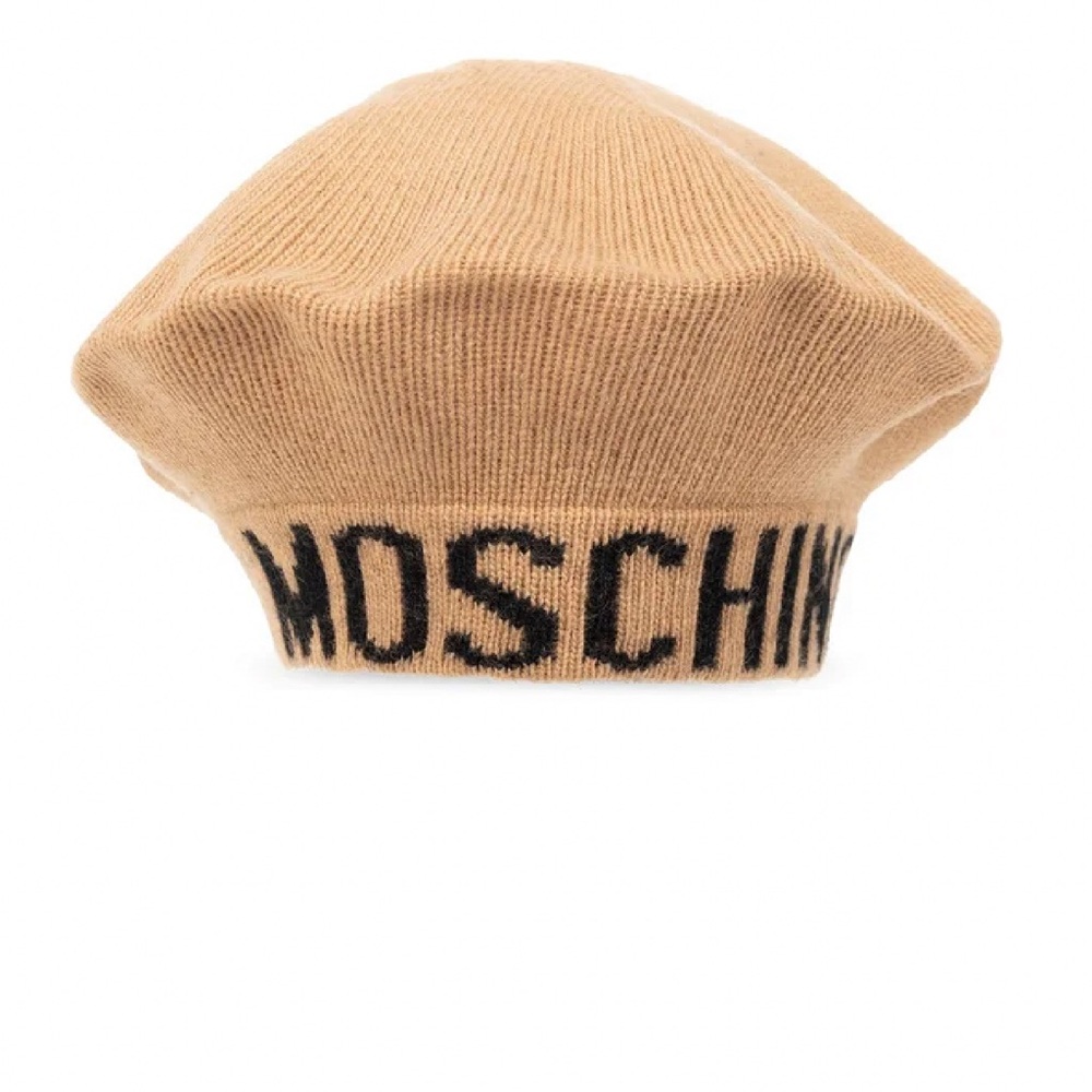 Moschino Tan and Black Beret Hat & Scarf